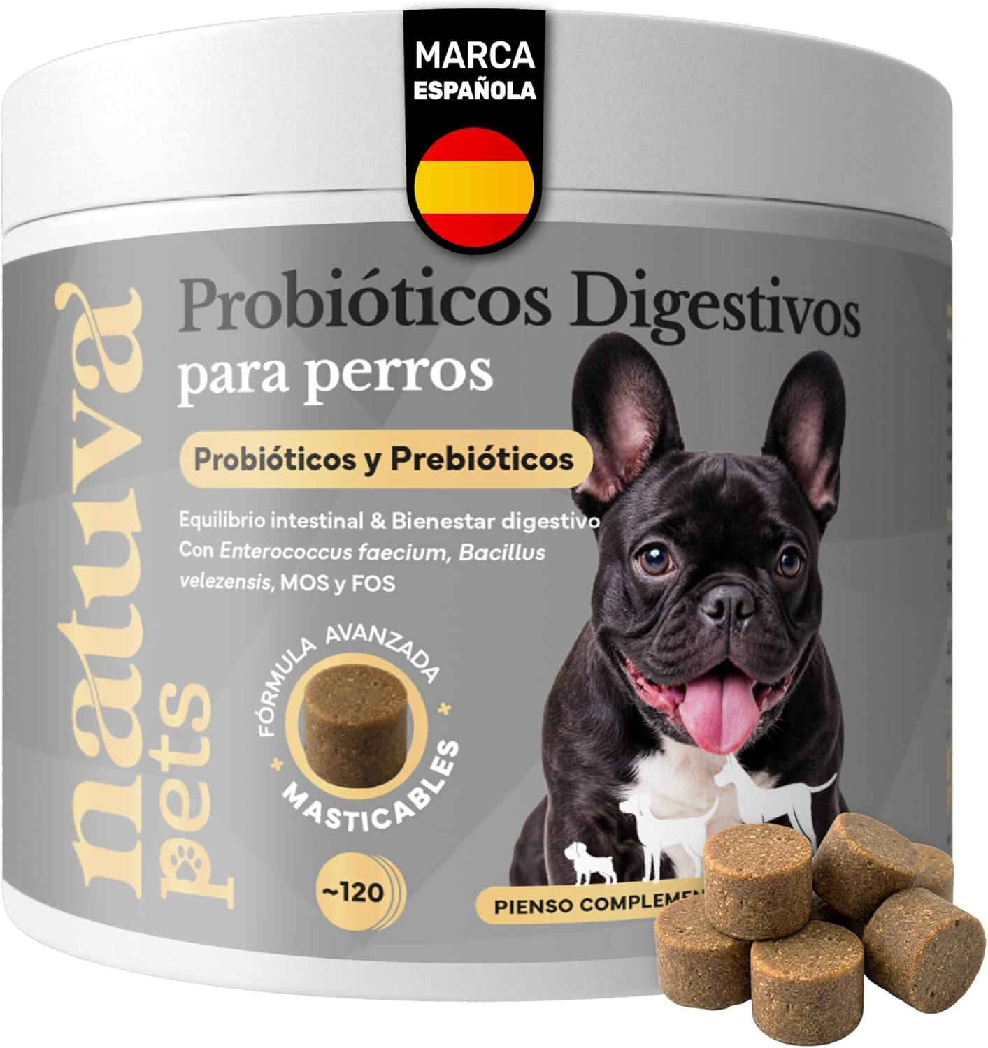 Probiótico Para Perros. Digestión Y Bienestar Digestivo. Suplemento Para Mascotas. 120 Masticables. Natuva Pets_0