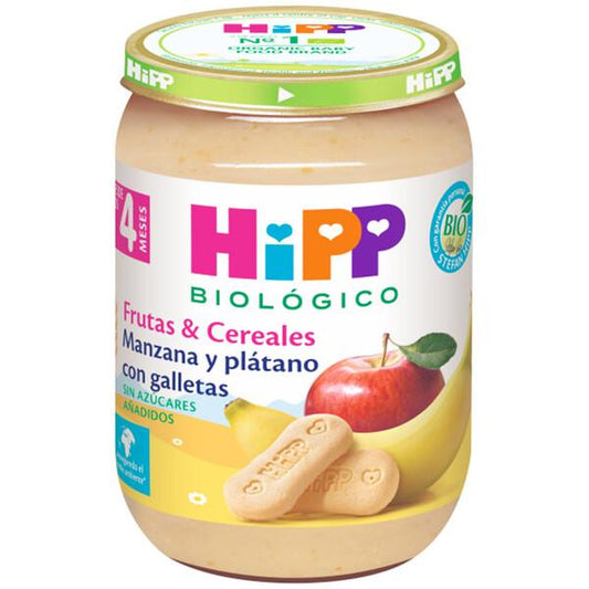 Pote de Maçã e Banana Biológica com Bolachas +4 Meses HiPP 190 g