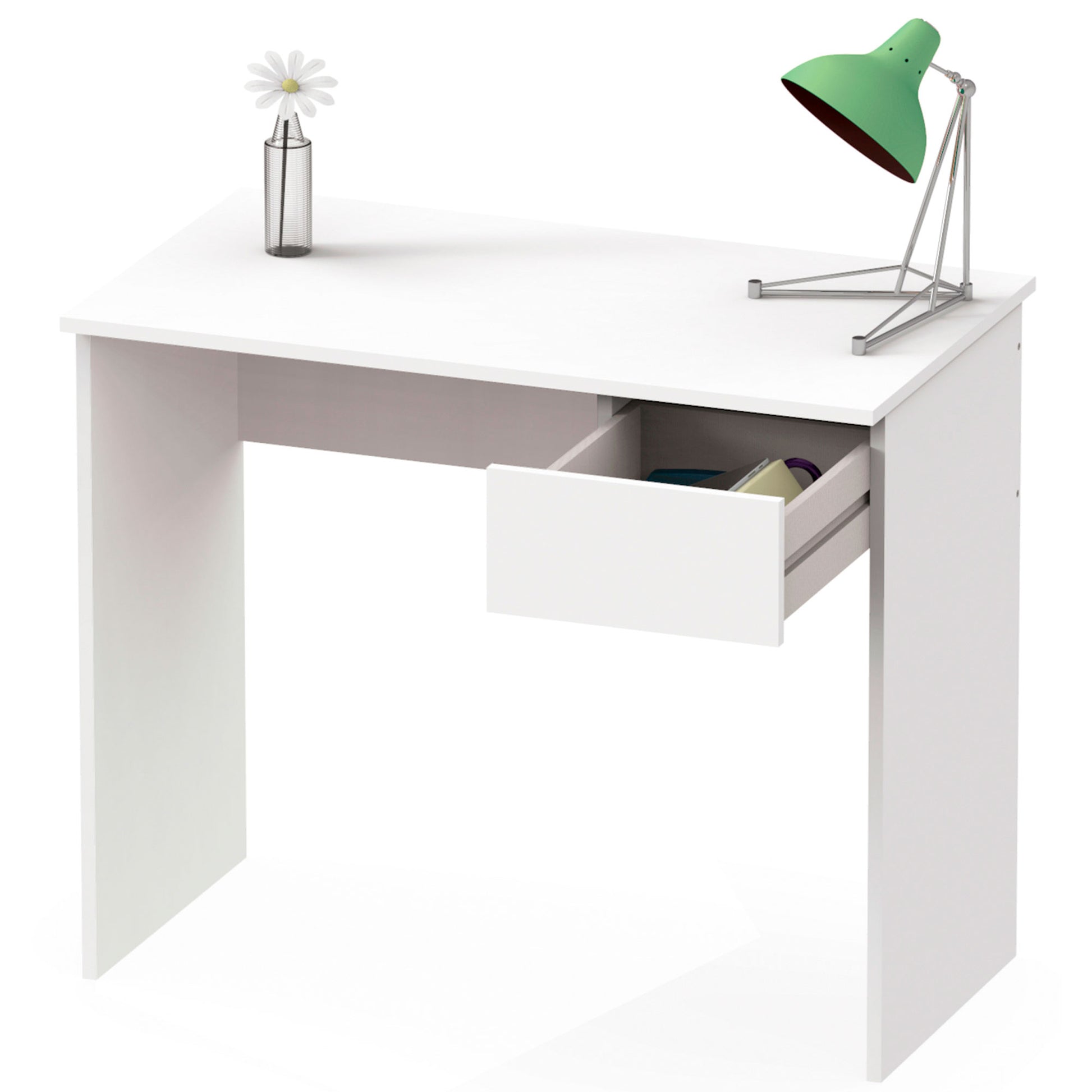 Escritorio, Mesa De Ordenador 75x90x50cm, 1 Cajón, Oficina, Habitación Juvenil, Desk, Briebe, Nova, Blanco_0