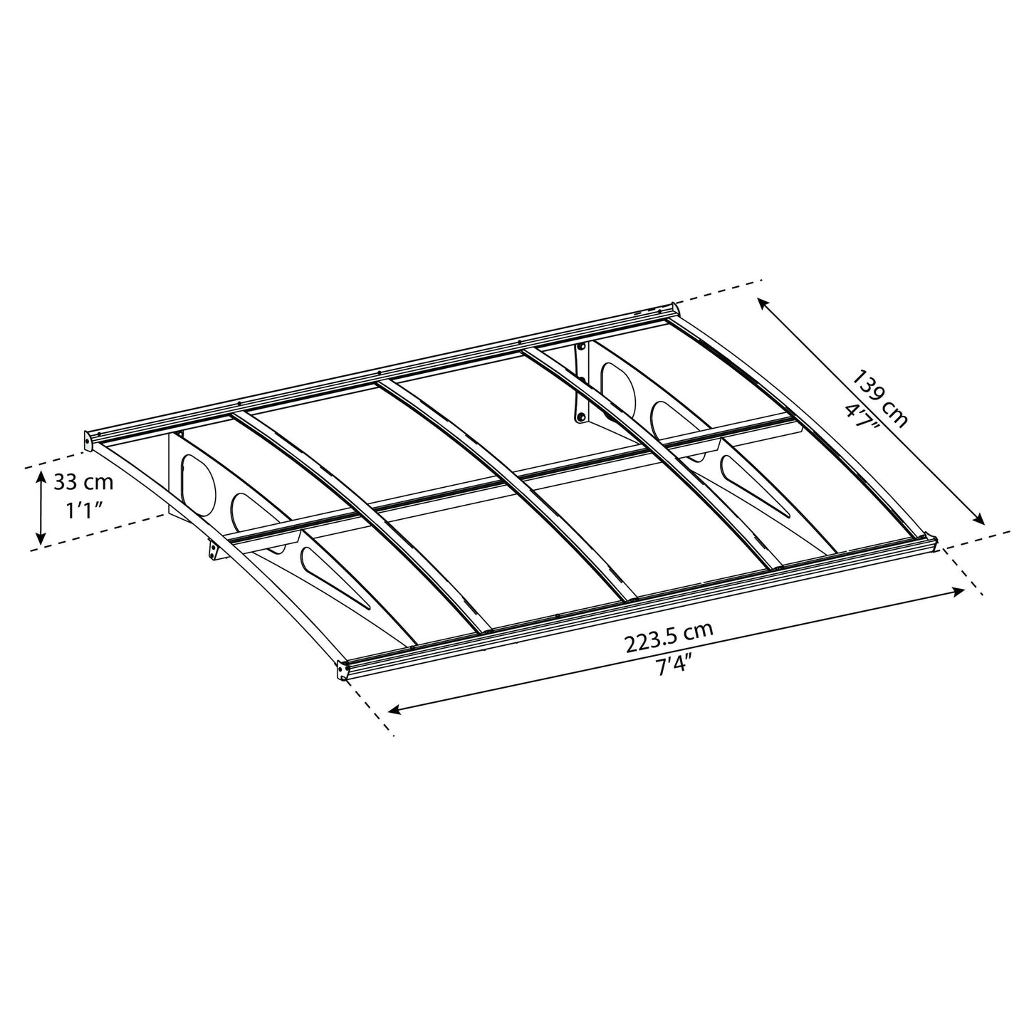 Marquise de porta Bordeaux 2224x140 cm Camada Dupla 