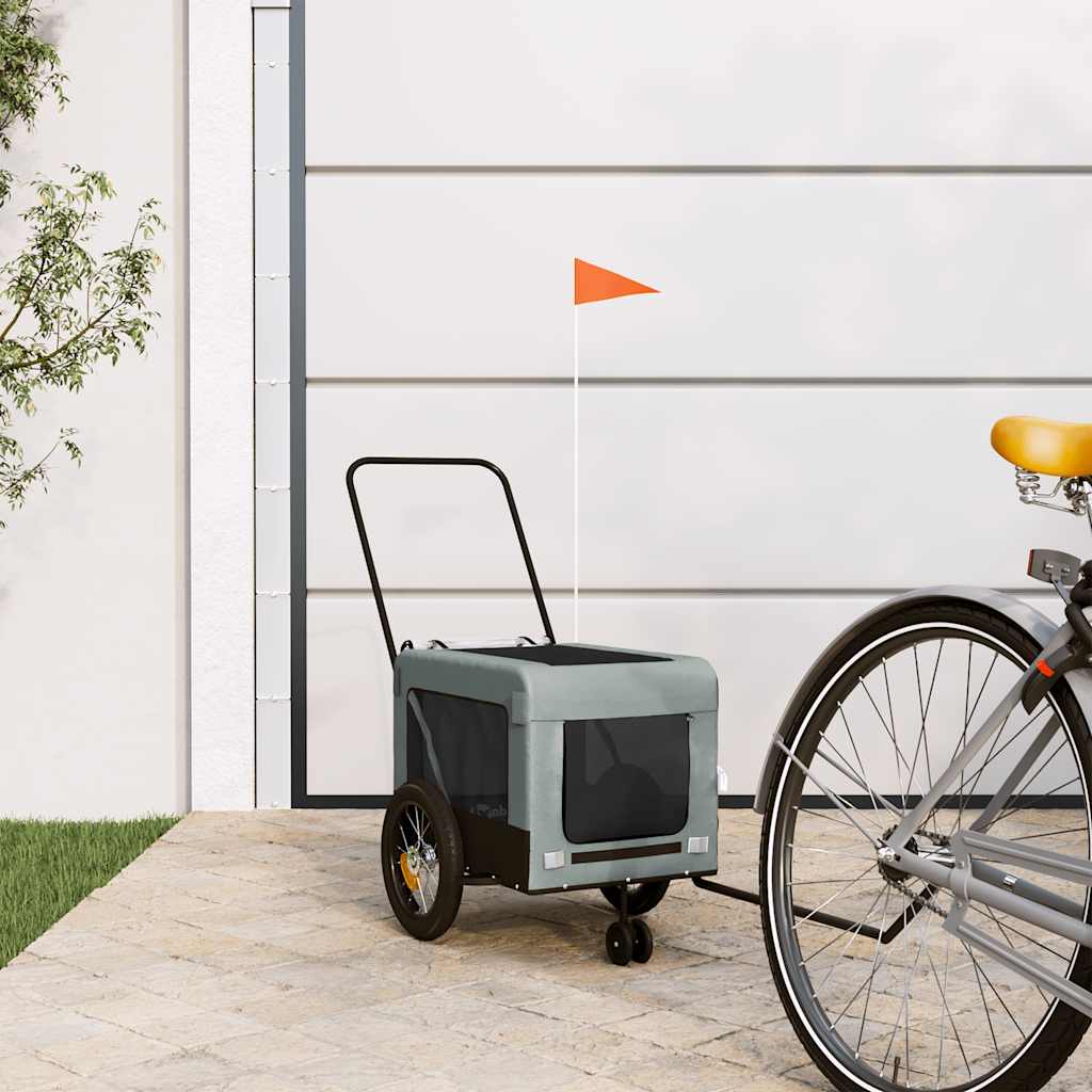 Remolque De Bicicleta Mascotas Hierro Tela Oxford Gris Negro_1