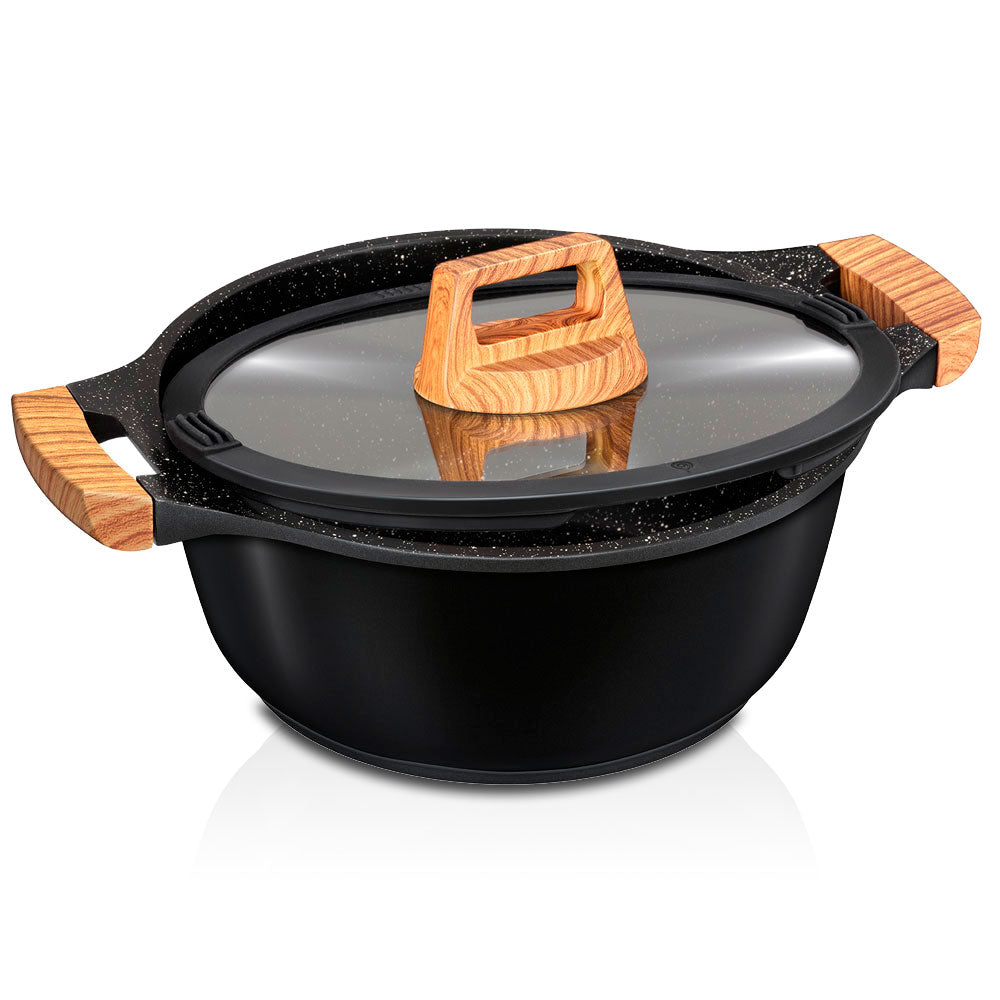 Batería Cocina Inducción 3 Piezas Aluminio Fundido Antiadherente Ilag Sin Pfoa Set Cazuelas Sartén Smile Wood, Negro_2