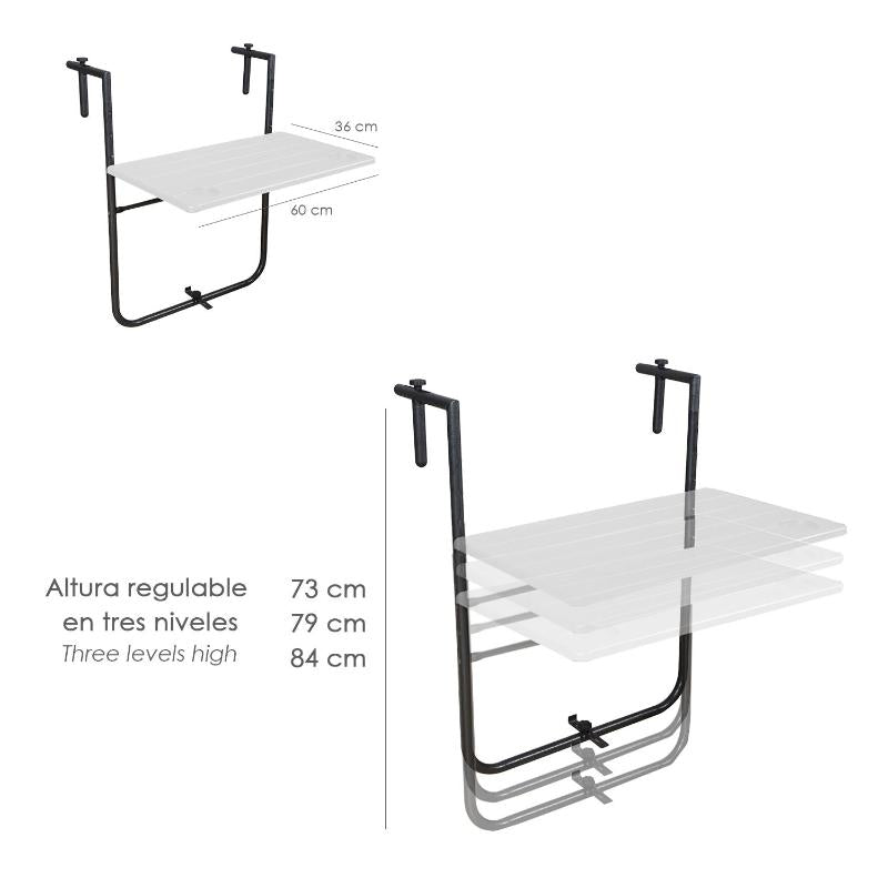 Mesa Plegable Colgante Para Balcones / Terrazas 36x60 Cm. Altura Regulable_1