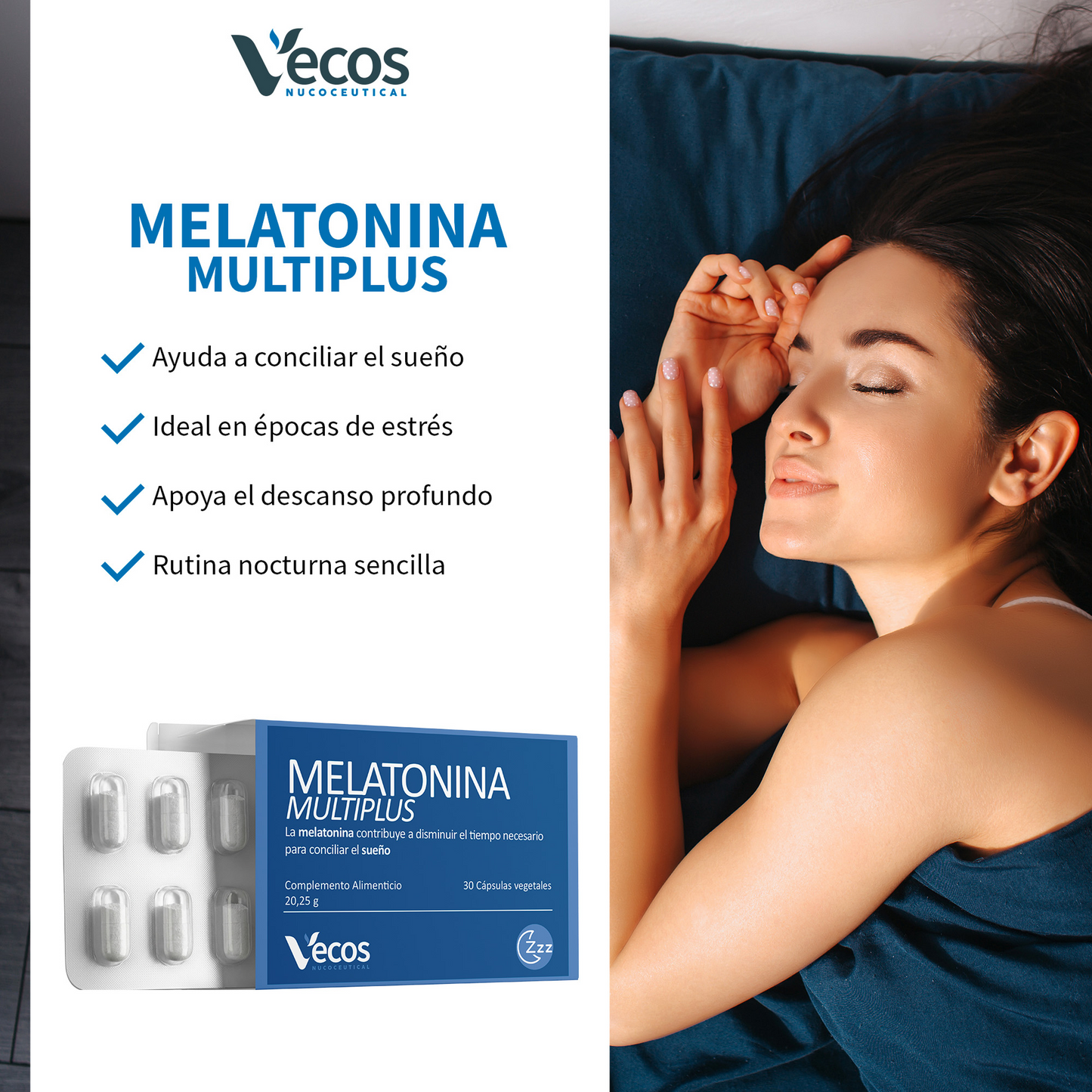 Melatonina Multiplus Vecos 30 Cápsulas | Conciliar El Sueño Y Descanso Profundo | Con Valeriana, Pasiflora Y Melatonina_3