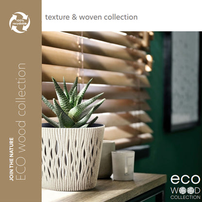 Macetero Color Ocre,sin Depósito , Colección Splofy Eco Wood De 18,7cm X 18,7cm X 15,8cm Cm, Capacidad De 3 L.