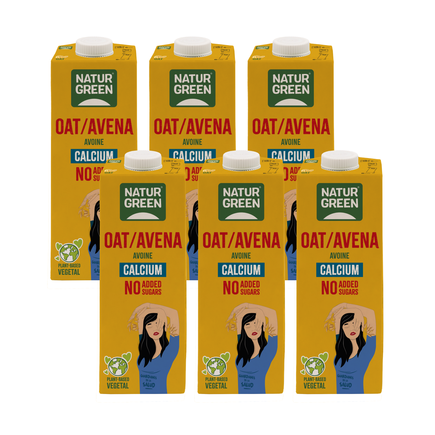 Pack de 6 Bebidas de Aveia Naturgreen com Cálcio sem adição de açúcares, 1 litro
