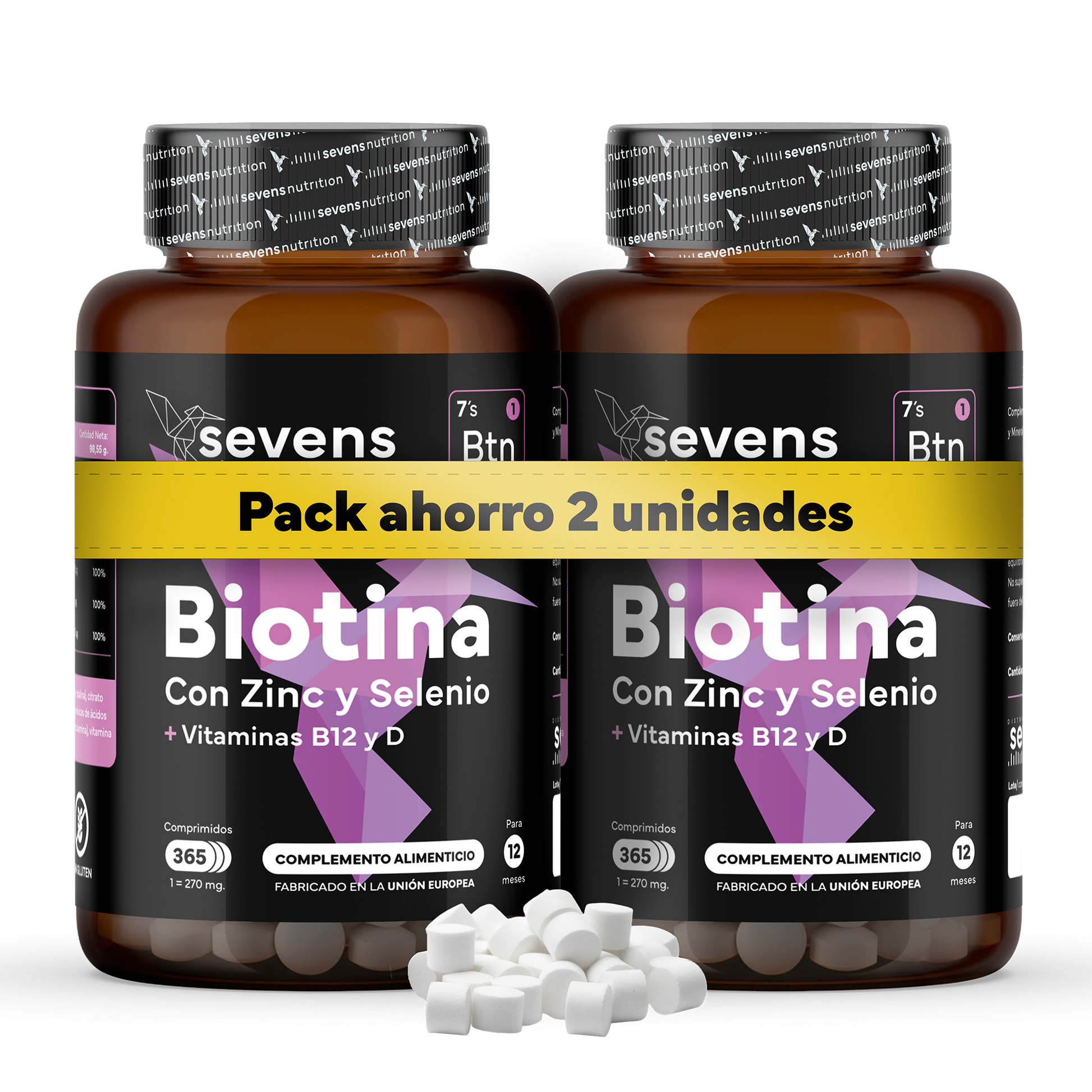 Pack 2x Biotina 10,000 Mcg Sevens Nutrition. Fortalece Cabello, Piel Y Uñas._0