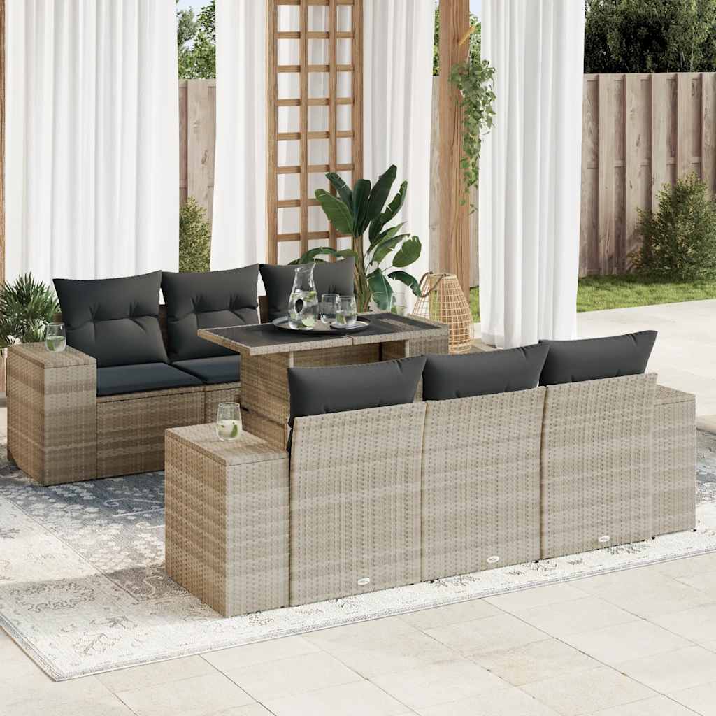 Set De Sofás De Jardín 7 Pzas Con Cojines Ratán Pe Gris Claro / Vetonek_3