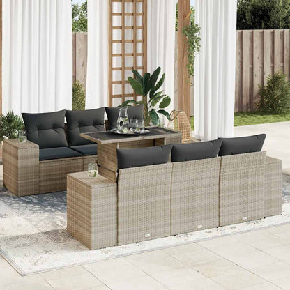 Set De Sofás De Jardín 7 Pzas Con Cojines Ratán Pe Gris Claro / Vetonek_3