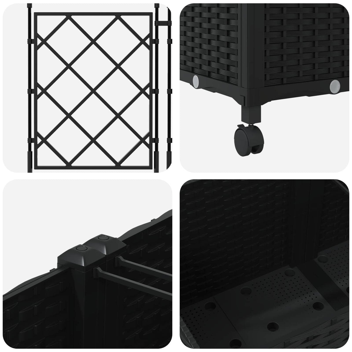 Jardinera Con Enrejado Y Ruedas 3 Uds. Negro 120 X 40 X 149 Cm_4