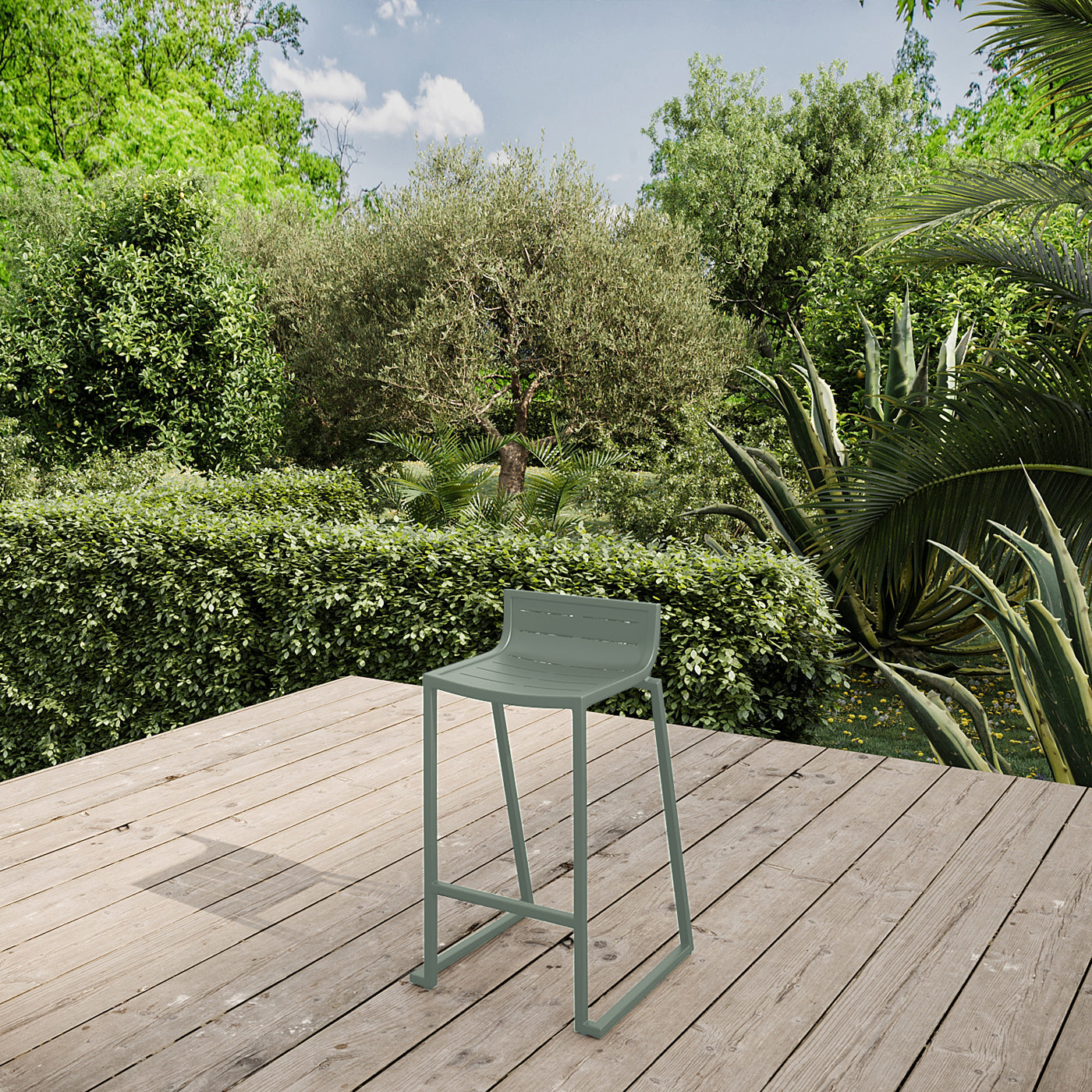 Lote De 4 Taburetes De Jardín Inari De Aluminio Verde Romero 47x48x86cm - Silla De Jardín_5