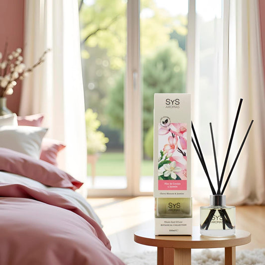 SYS Aromas Ambientador Mikado Flor de Cerezo y Jazmín - Botanical - Sin Alcohol - Larga Duración - 100 ml con 5 Varillas_0