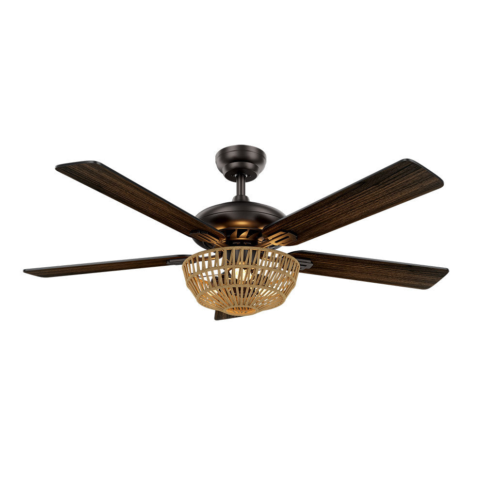Ventilador Dc Cesta Negro 3xe27 5 Aspas Nogal/roble 6 Velocidades 55/67x132x132cm C/remoto Y Temporizador_1