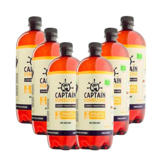 Embalagem de 6 L de bebida biológica de kombucha, ananás e pêssego, Captain Kombucha