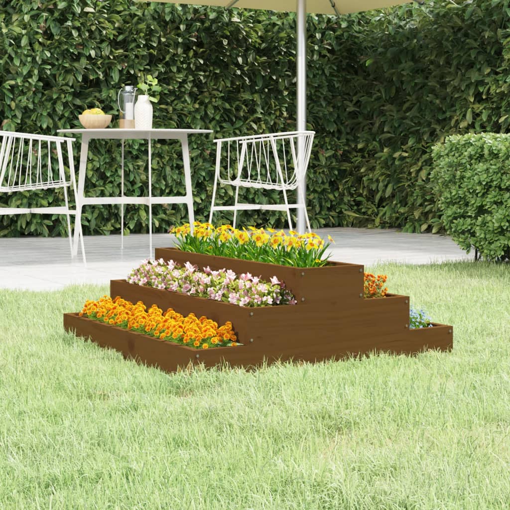 Jardinera De Madera Maciza De Pino Marrón Miel 80x80x27 Cm_1