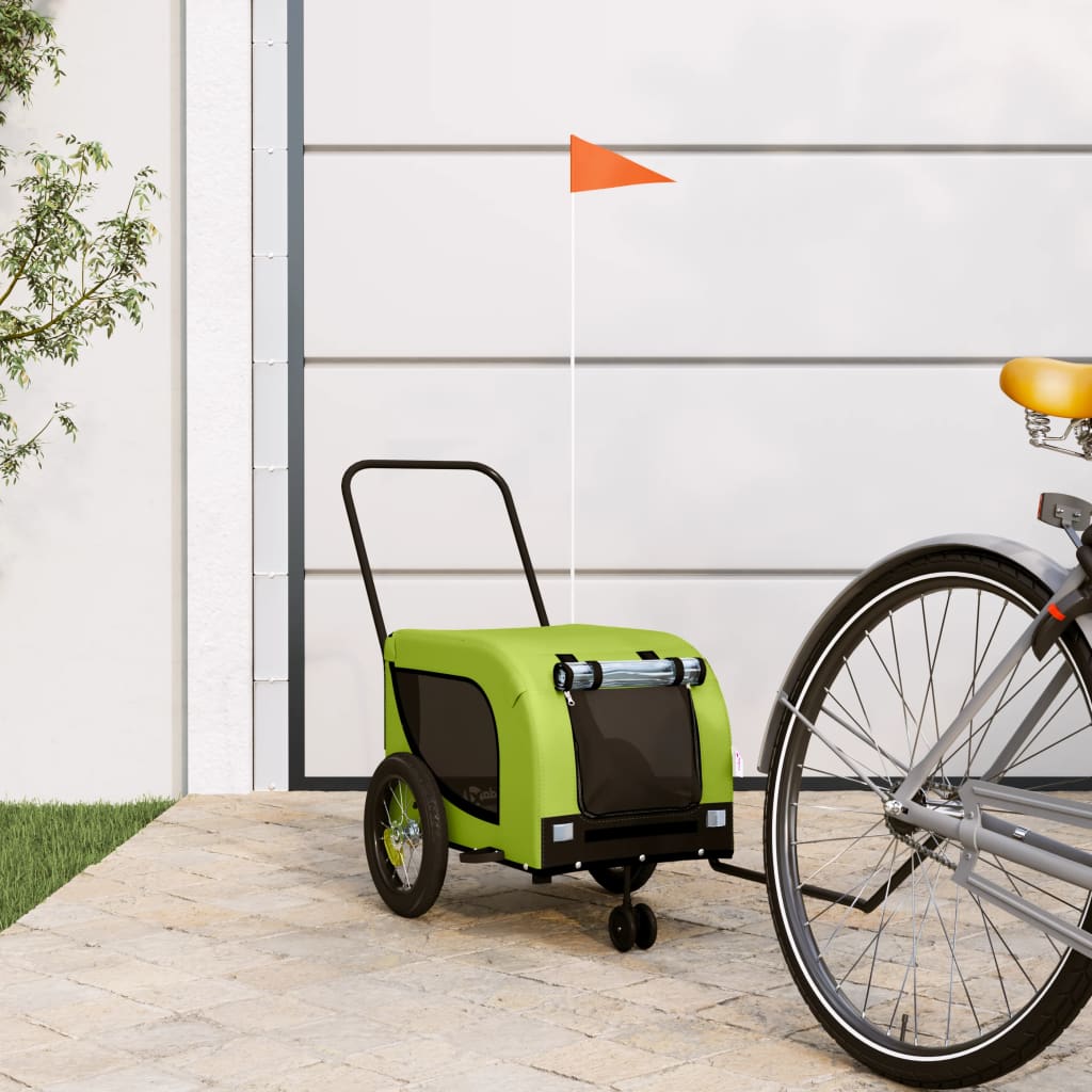 Remolque De Bicicleta Mascotas Hierro Tela Oxford Verde Negro_1