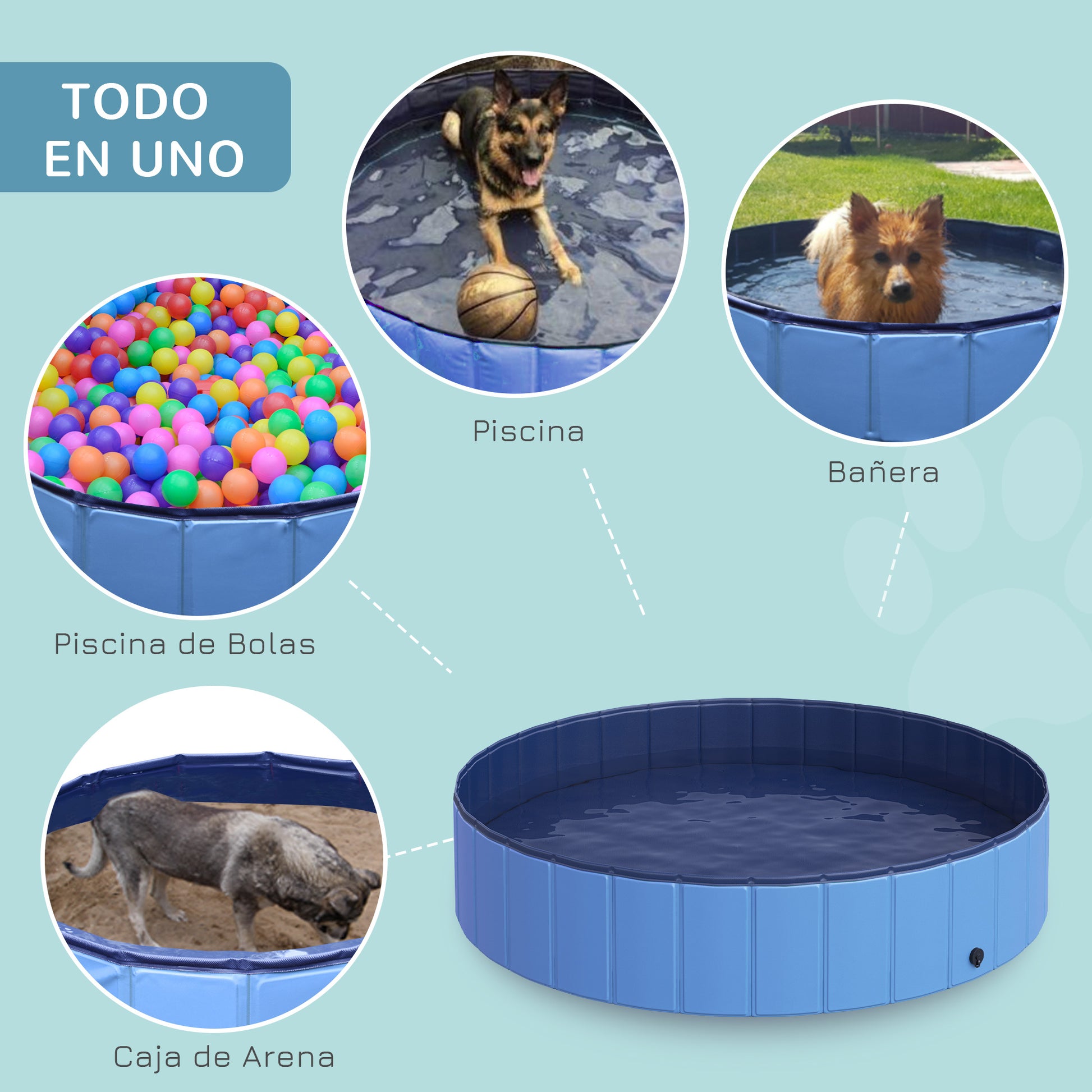 Pawhut Piscina Plegable Para Perros Bañera De Pvc Interior Y Exterior Ø140x30cm_4