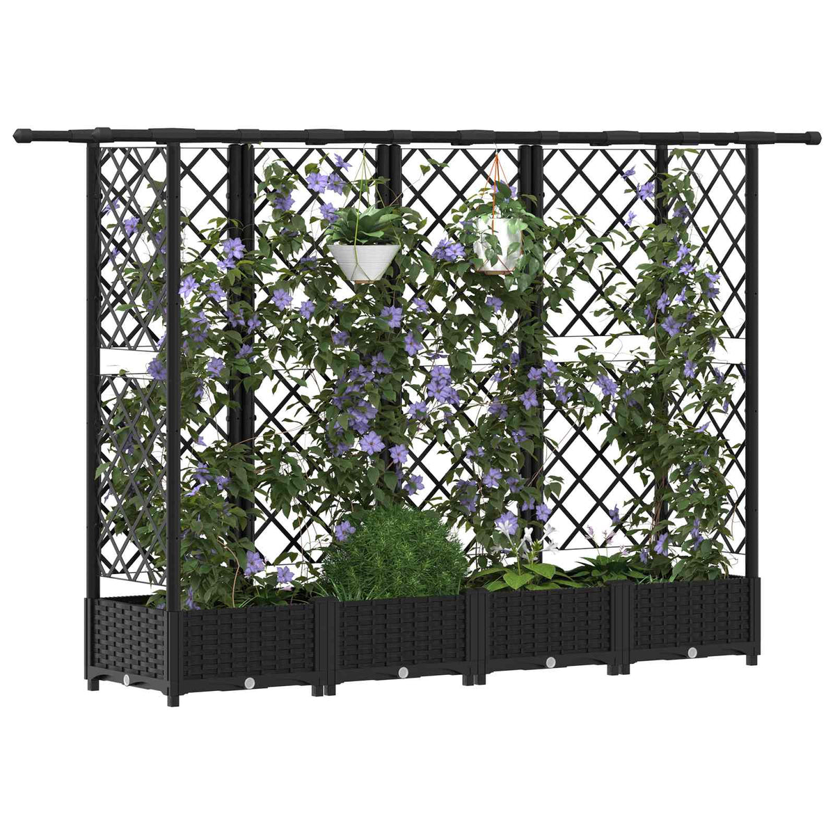 Cama Elevada Con Trellis Y Techo Negro 202,5 X 40 X 121 Cm Pp_2