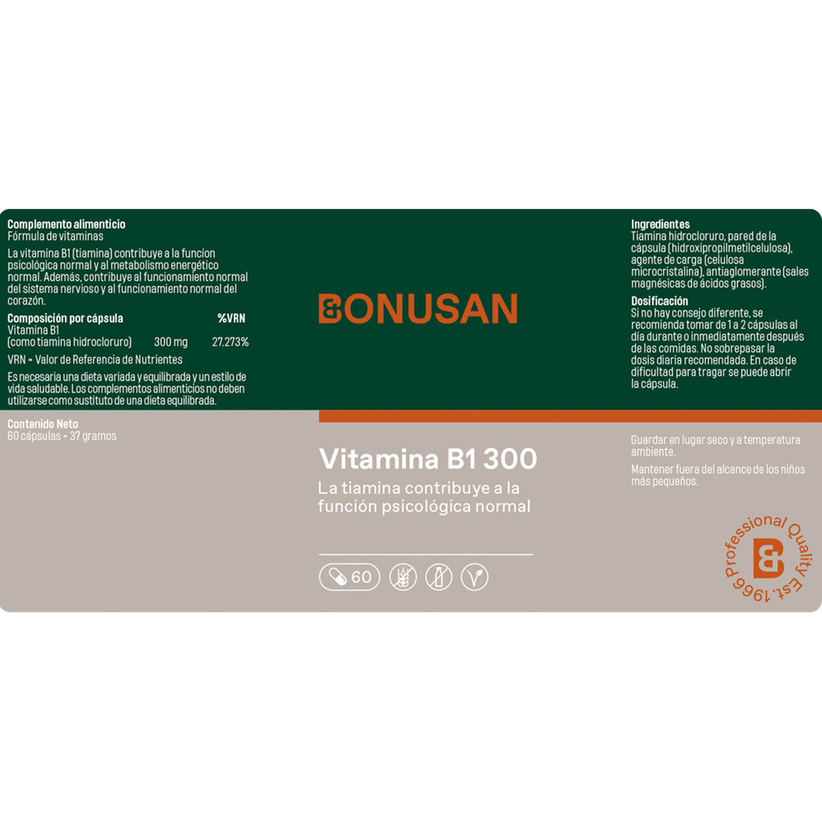 Vitamina B1 Tiamina Bonusan 60 Cápsulas Vegetais