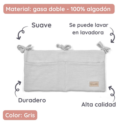 Organizador De Cuna Con Compartimentos Muselina Gris_3