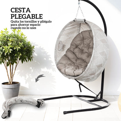 Outsunny Silla Colgante Huevo Con Soporte Cesta Plegable Cojín Arena Y Negro_5