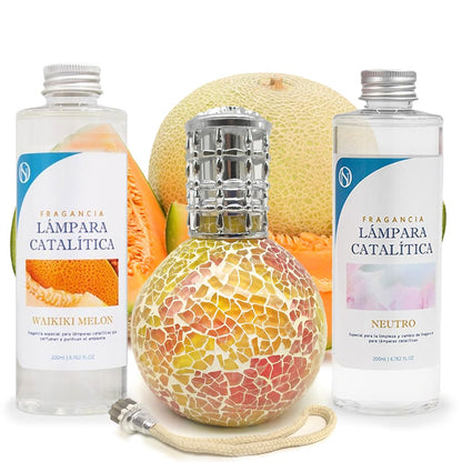 Pack Ahorro Lámpara Catalítica Mosaico Bicolor + Fragancia Waikiki Melon 500ml + Limpiador Neutro 200ml + Mecha Repuesto_0