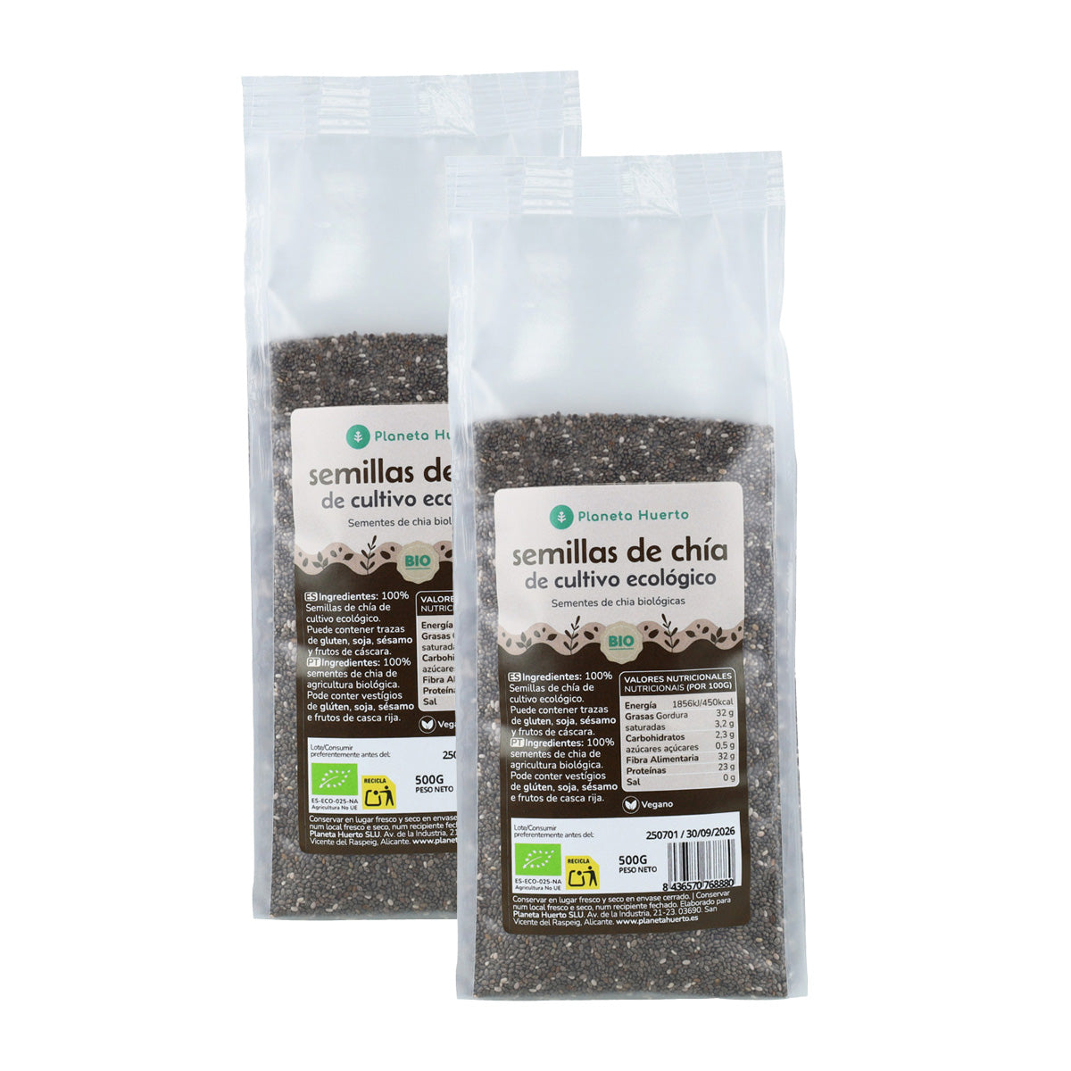 Embalagem com 2 Sementes de Chia Planeta Huerto ECO 500 g