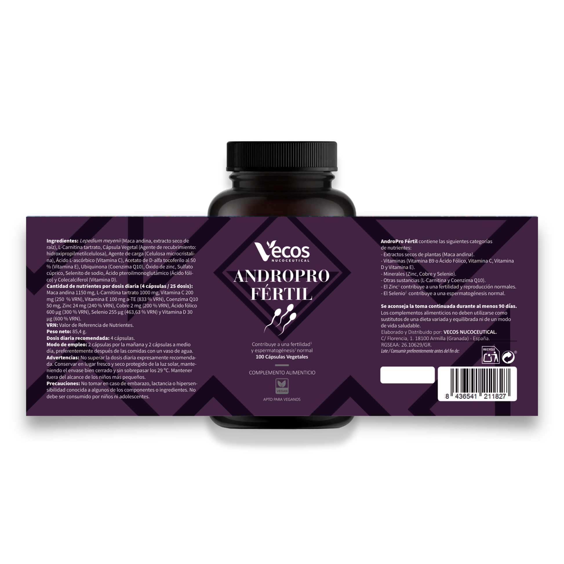 AndroPro Fértil VECOS (100 cápsulas) | Fertilidad y reproducción masculina | Zinc + Selenio y L-carnitina_4