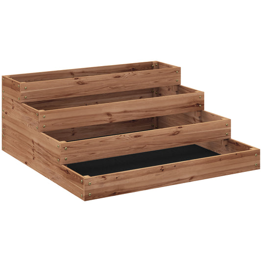 Outsunny Jardinera De Madera Elevada De 4 Niveles 113x113x46 Cm Café Oscuro_0