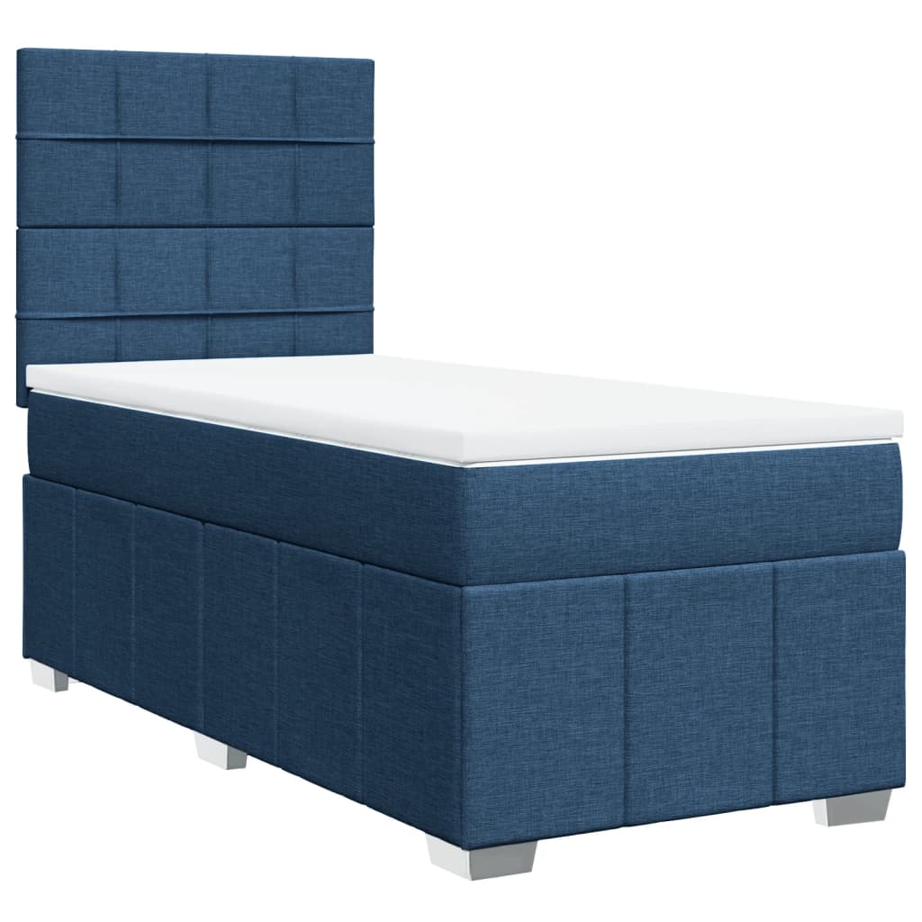 Cama Box Spring Con Colchón Tela Azul 90x190 Cm / Vetonek_3
