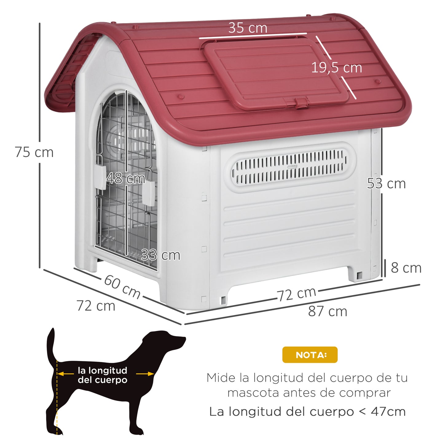 Pawhut Caseta De Perro Con 3 Respiraderos Puerta Ventana Para Jardín Terraza_2