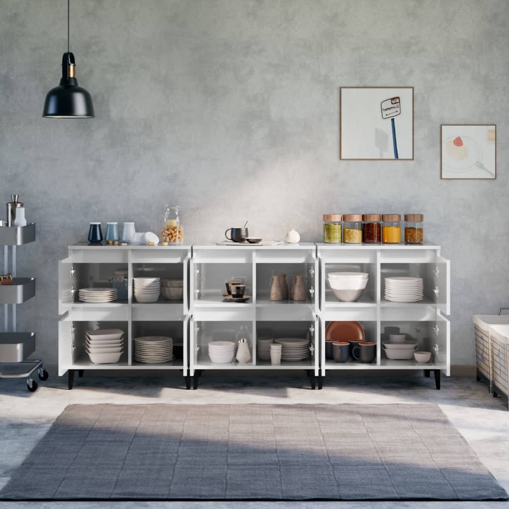 Aparadores 3 Uds Madera Contrachapada Blanco Brillo 60x35x70 Cm_2