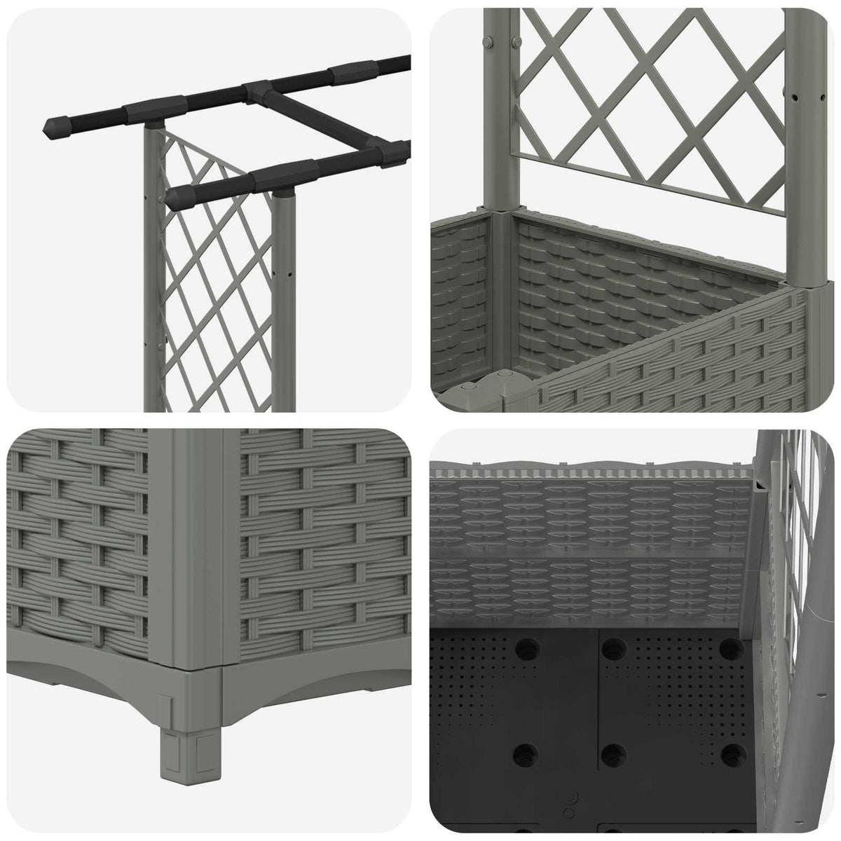 Cama Elevada Con Trellis Y Techo Gris Claro 162,5 X 40 X 136 Cm_5