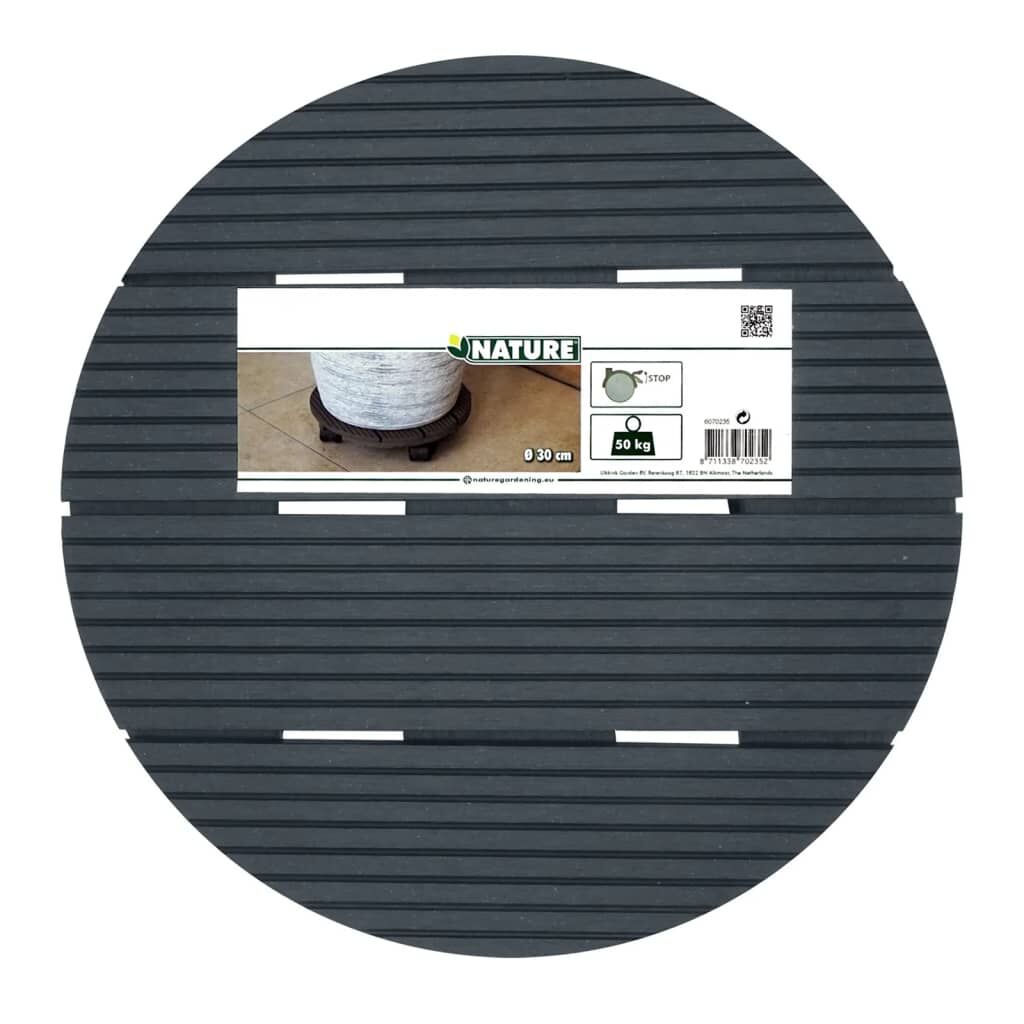 Nature Soporte Con Ruedas Para Plantas Redondo Madera Gris Ø30 Cm_3