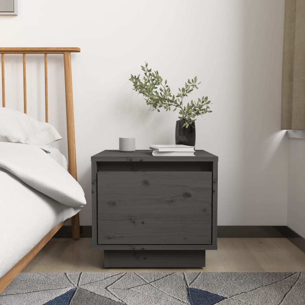 Mesitas De Noche 2 Uds Madera Maciza De Pino Gris 35x34x32 Cm_1