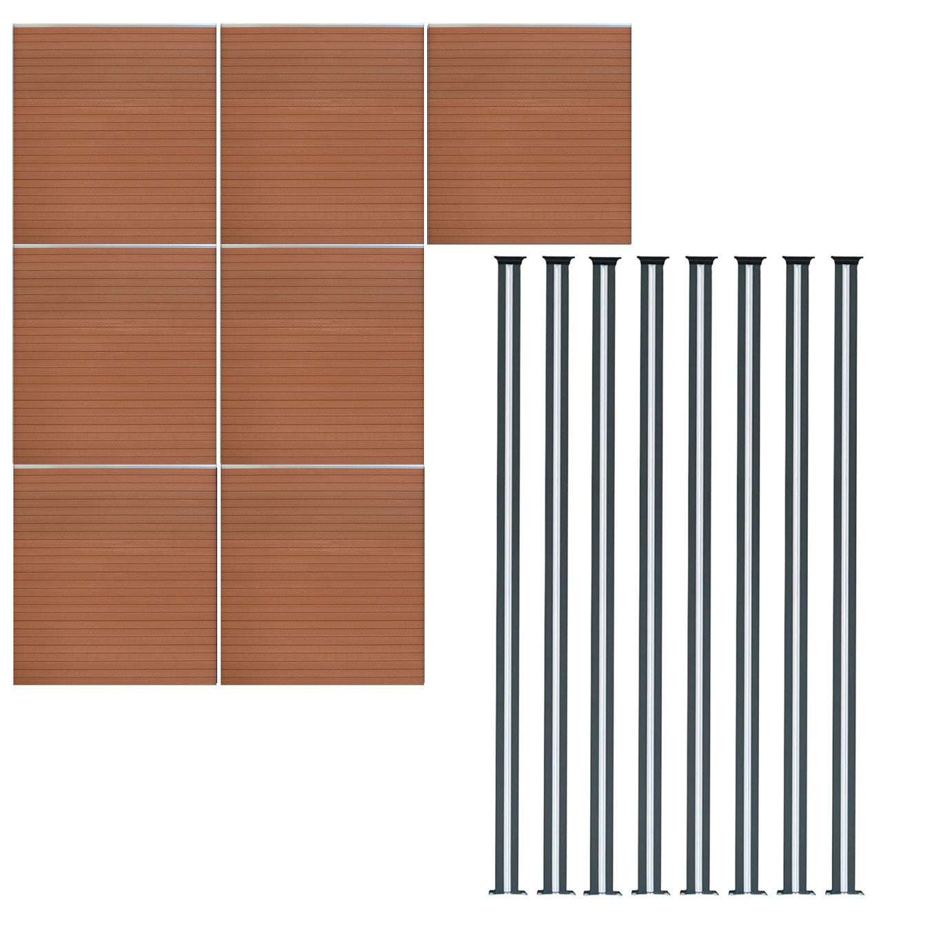 Vallas Para Exteriores De Wpc Y Aluminio - 7x Paneles + 8x Postes | Marrón_0