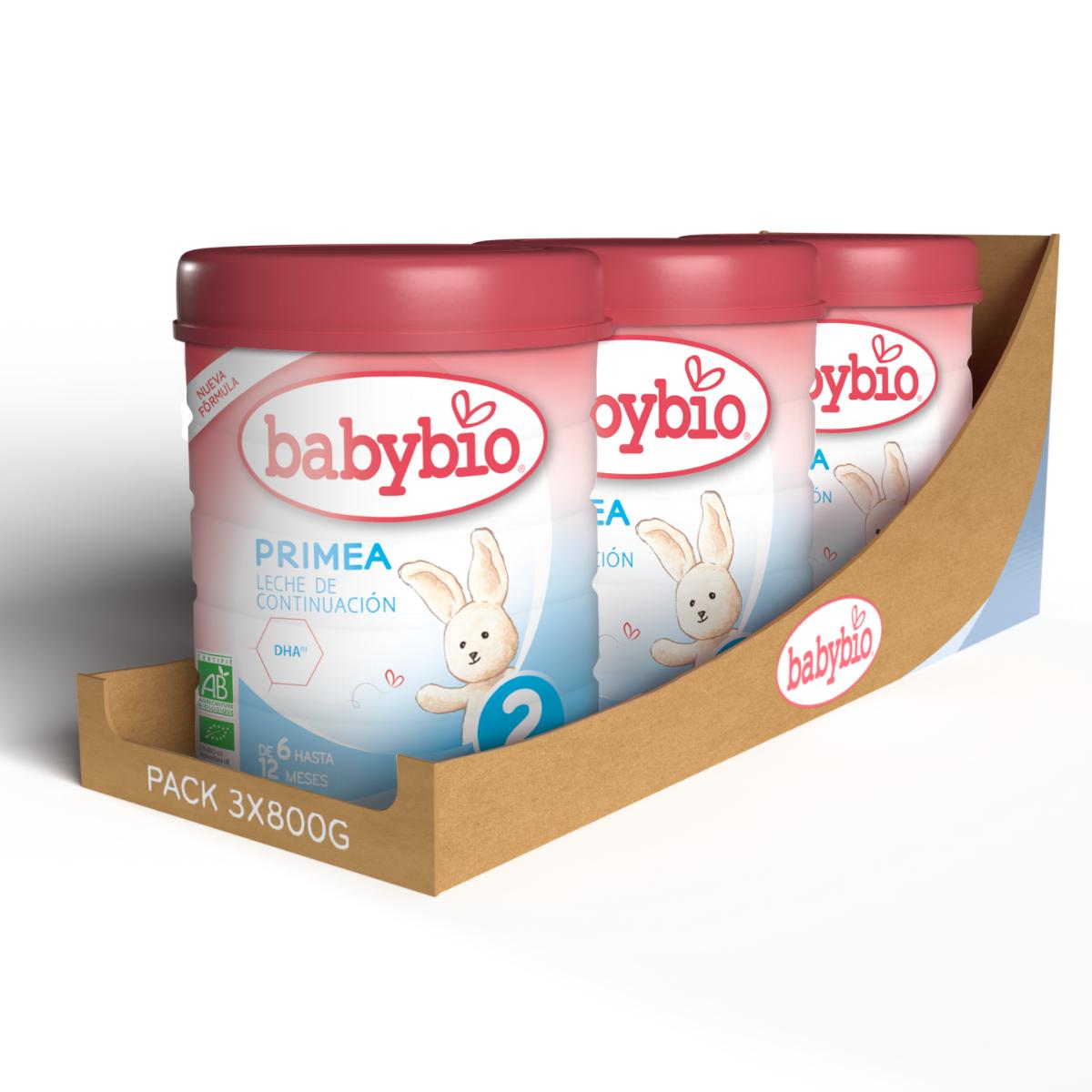 Embalagem de 3 unidades de leite de continuação biológico Primea 2 Babybio 800 g