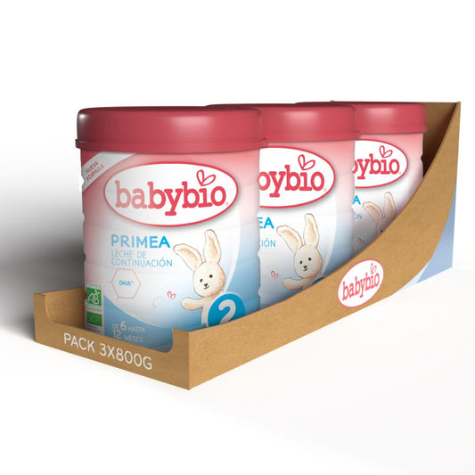 Embalagem de 3 unidades de leite de continuação biológico Primea 2 Babybio 800 g