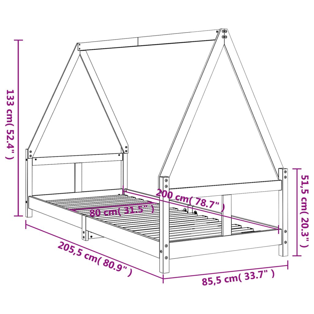 Vidaxl Estructura De Cama Para Niños Madera De Pino Blanco 80x200 Cm_2