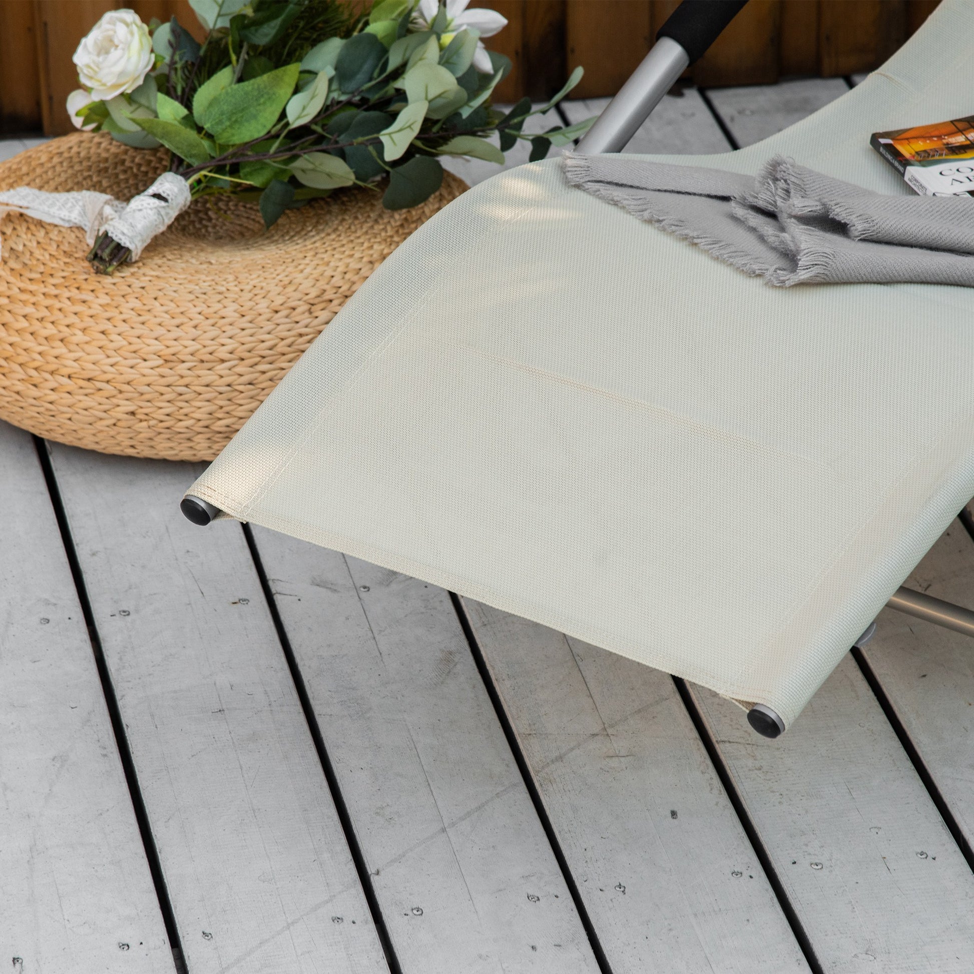 Outsunny Mecedora Para Jardín Con Reposacabezas 63x144x84 Cm Beige_3