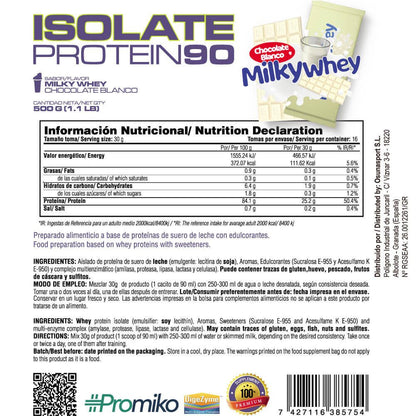 Isolate 90 Cfm - 500 G - Chocolate Blanco Con Leche Milkywhey - Aumenta La Masa Muscular - Masmusculo_5