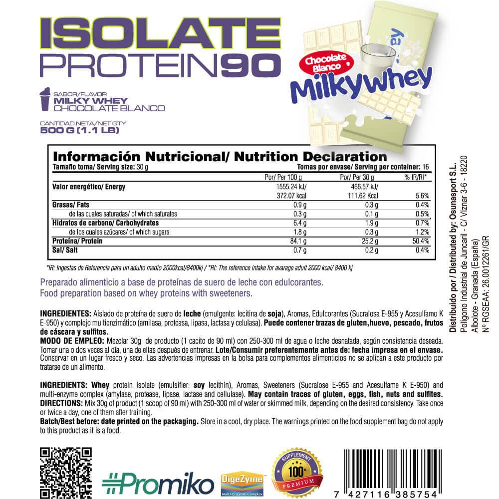 Isolate 90 Cfm - 500 G - Chocolate Blanco Con Leche Milkywhey - Aumenta La Masa Muscular - Masmusculo_4