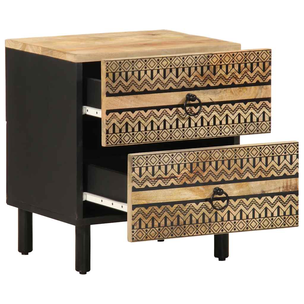 Mesitas De Noche 2 Uds Madera Mango Rugosa Negro 40x33,5x46 Cm_1
