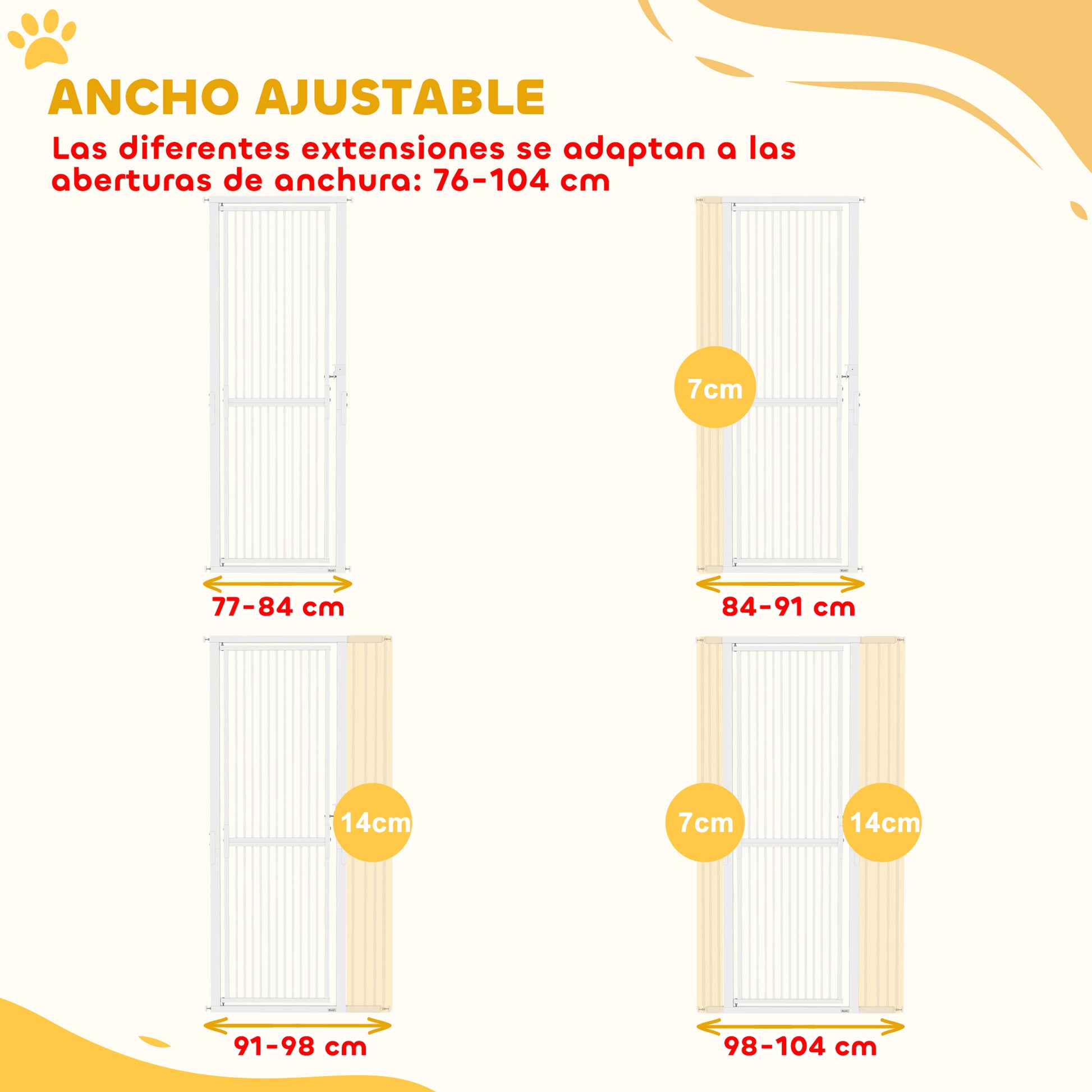 Pawhut Barrera Para Perros Con Ancho Ajustable 77-104 Cm Con Extensiones Blanco_5