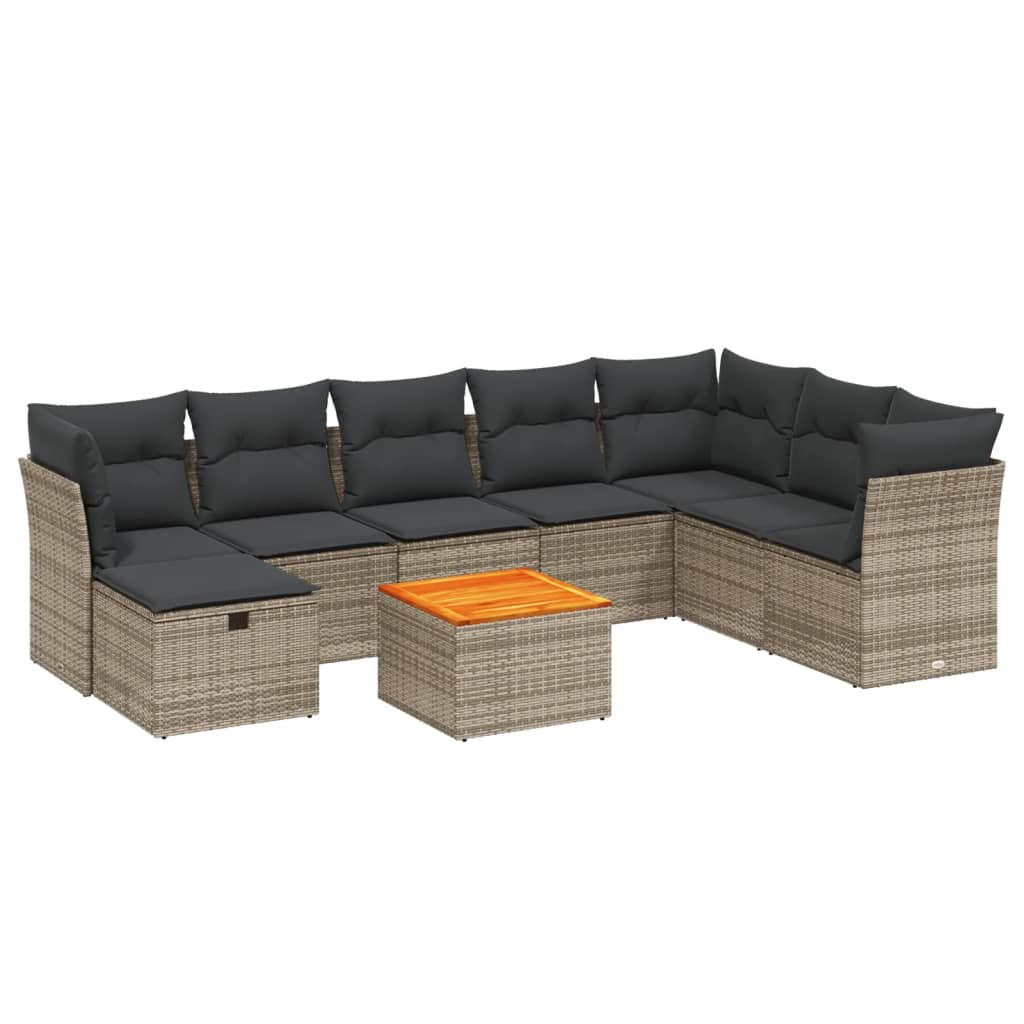 Set De Muebles De Jardín 9 Pzas Y Cojines Ratán Sintético Gris / Vetonek_1