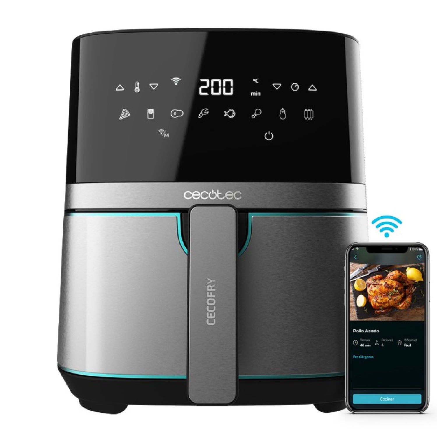 Freidora Sin Aceite De 5,5 L De Aire Caliente Cecofry Full Inox 5500 Connected. 1700 W, Dietética Y Digital, Control App, Temperatura Y Tiempo Regul_0