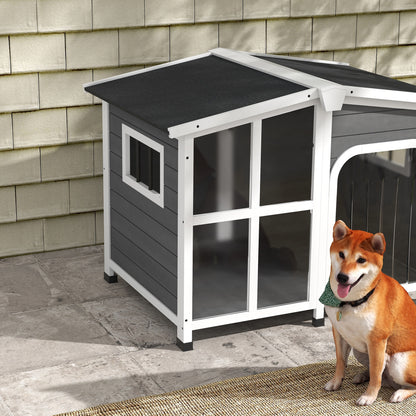 Pawhut Caseta Para Perros De Madera 101x66,5x70,5 Cm Con Techo Abatible Gris_4