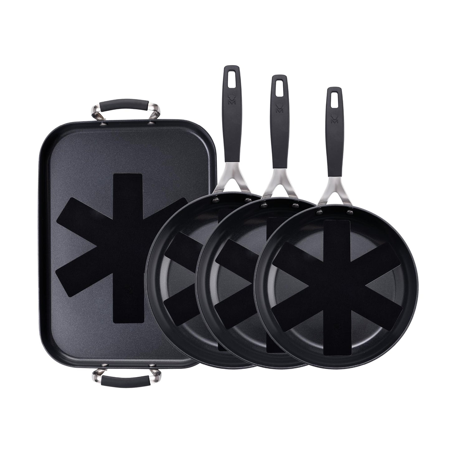 Juego De 3 Sartenes Ø20ø24ø28cm Y Plancha Grill 32x23cm + 4 Protectores En Aluminio Forjado Antiadherentes Masterpro_0