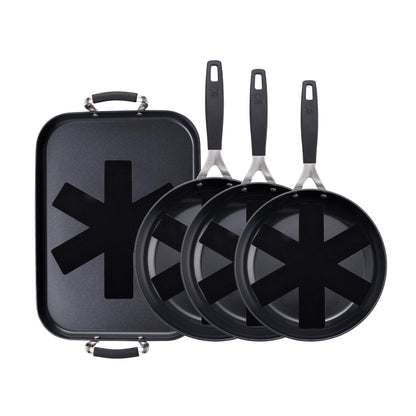 Juego De 3 Sartenes Ø20ø24ø28cm Y Plancha Grill 32x23cm + 4 Protectores En Aluminio Forjado Antiadherentes Masterpro_0