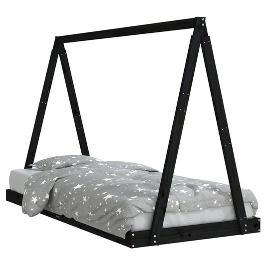 Vidaxl Estructura De Cama Para Niños Madera De Pino Negro 90x200 Cm_0